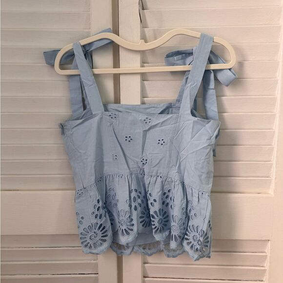 Rebecca Minkoff Broderie Anglaise Embroidered Blouse in Sky Blue - Picture 2 of 5